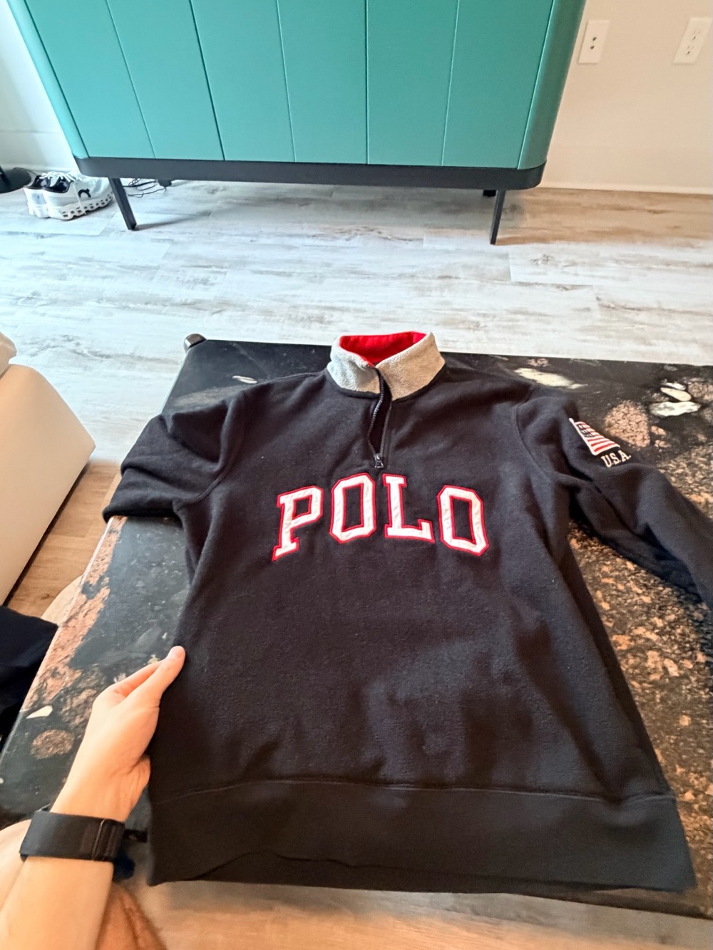 Polo by Ralph Lauren Black Pullover Sweatshirt with Red Trim